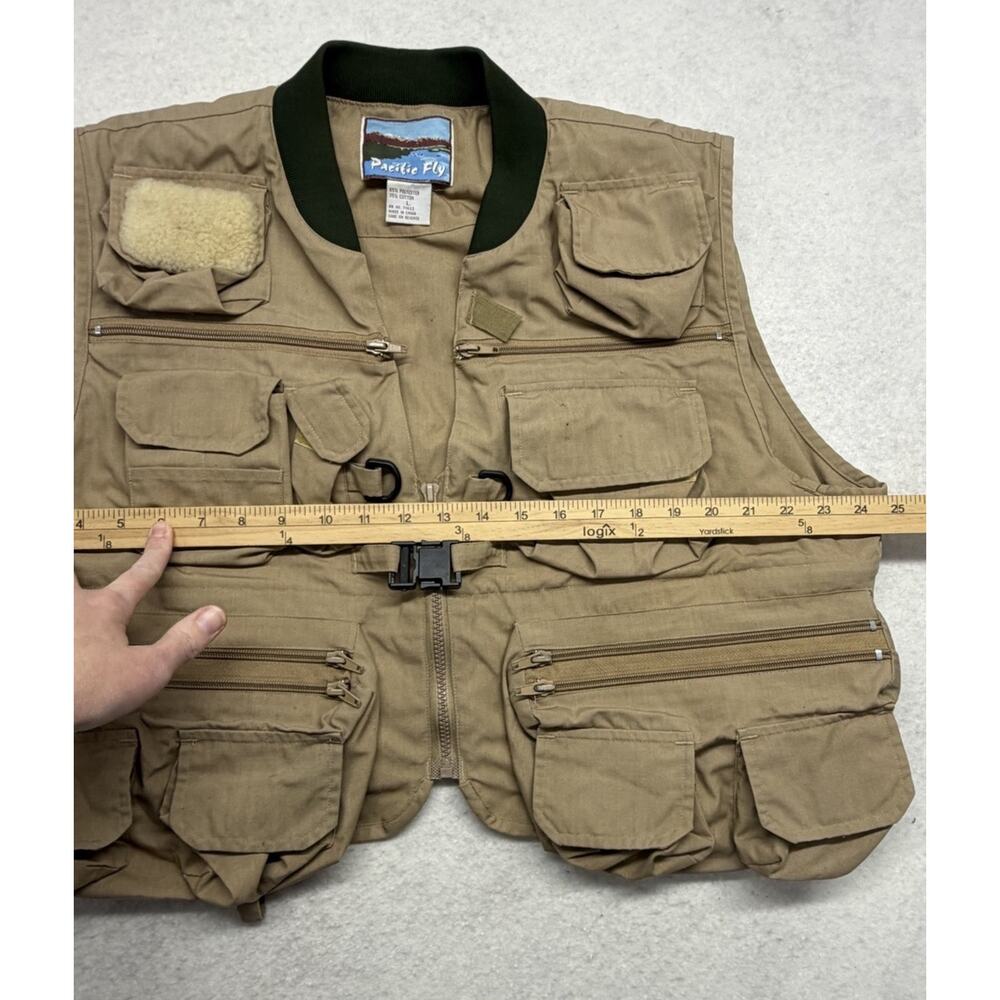 Pacific Fly Utility Fishing Vest Mens Size Large Brown Khaki Lots Of Pockets - Picture 4 of 8